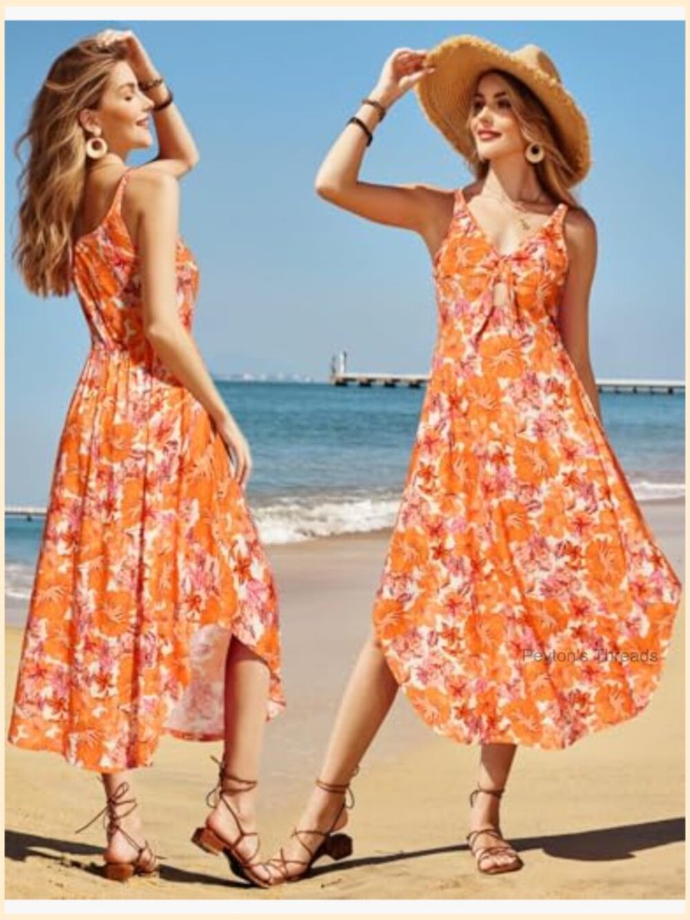 Sleeveless Tie Front Maxi Dress with Floral Print V-Neck - Picture 3 of 7